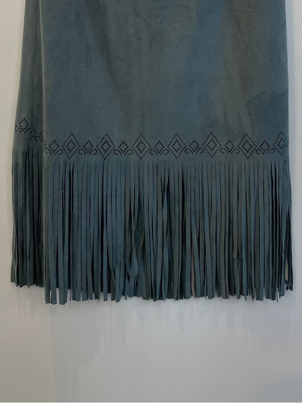 Suede Fringe Midi Skirt in Dusty Teal - Picture 4 of 4